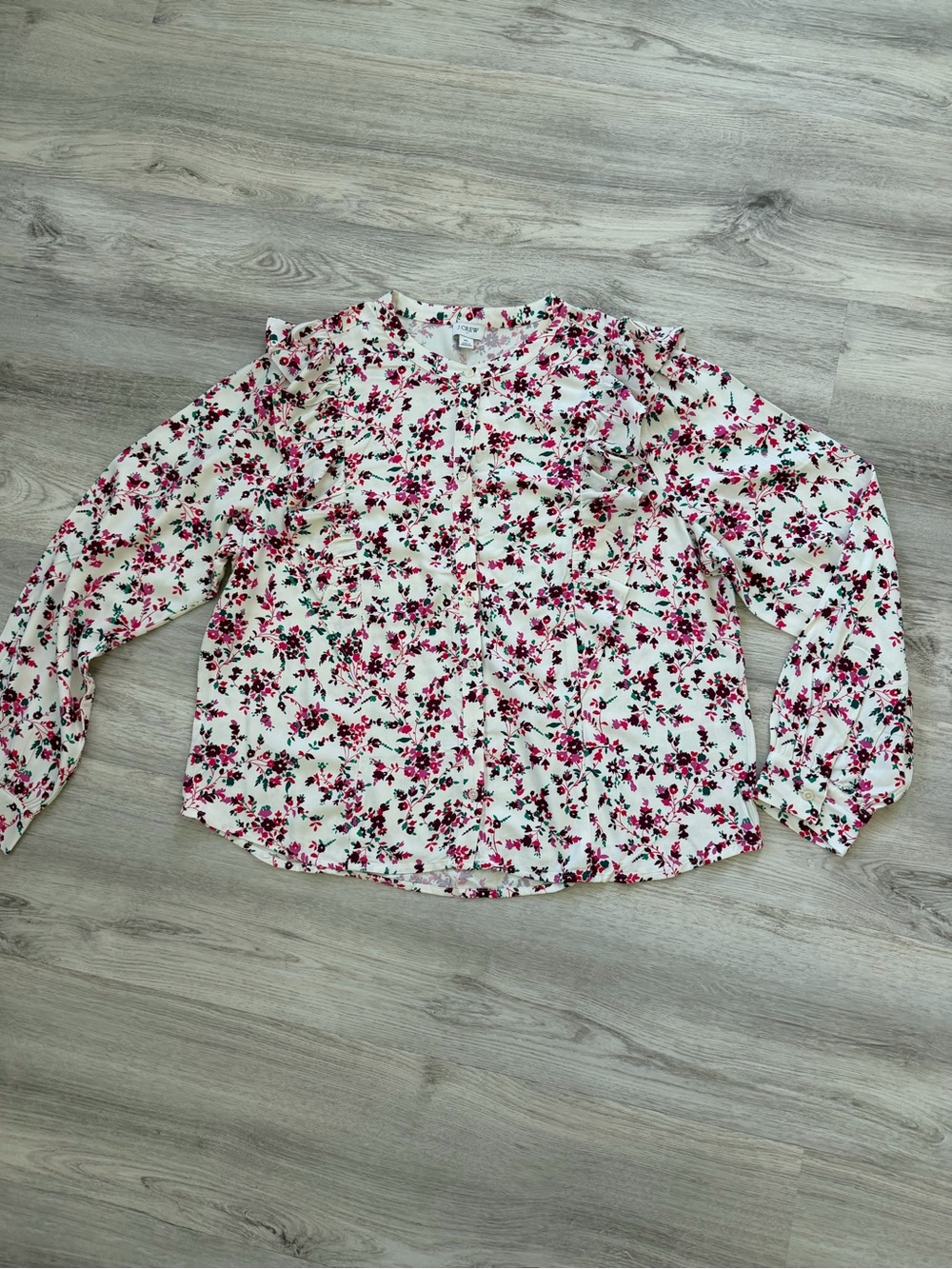 J. Crew White Blouse with Pink Floral Print